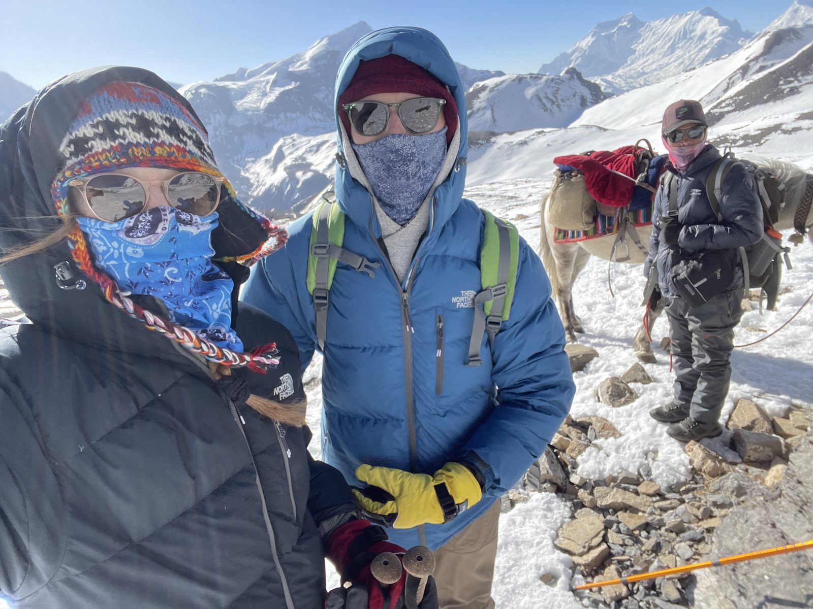 Bundled up against the wind at the pass.
