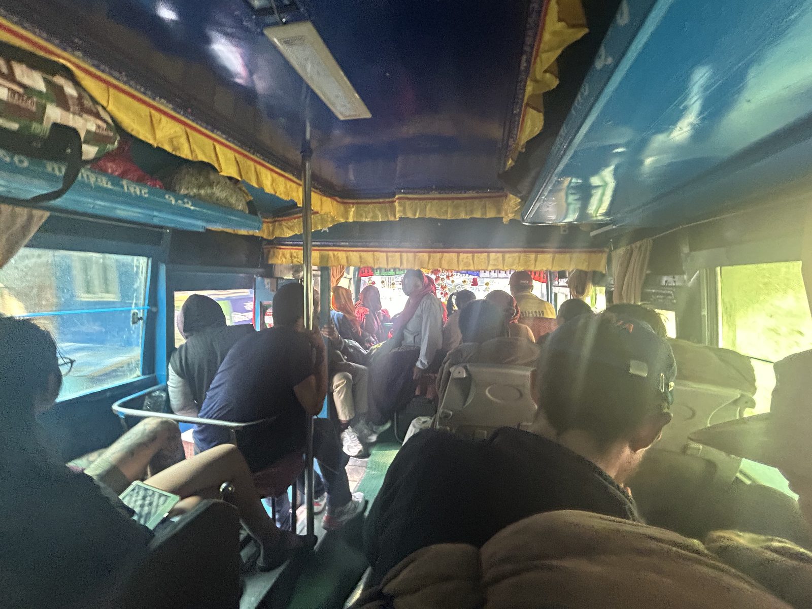 The long ride down to Pokhara on the public bus. 