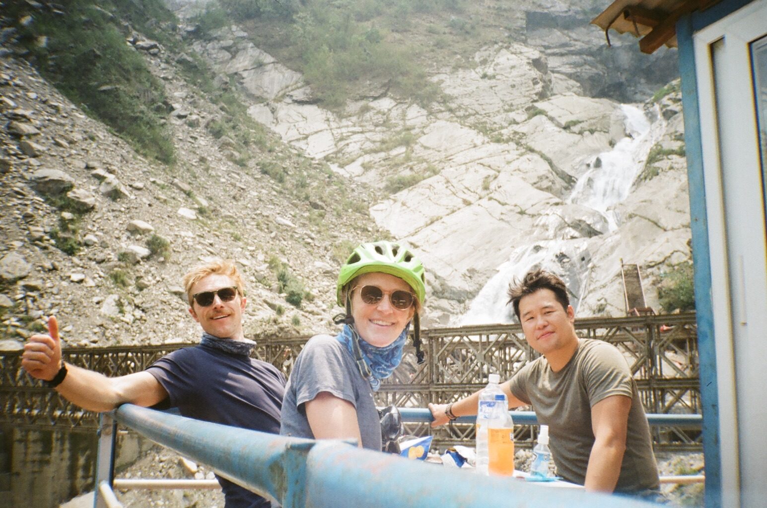 Roadside lunch by a waterfall.