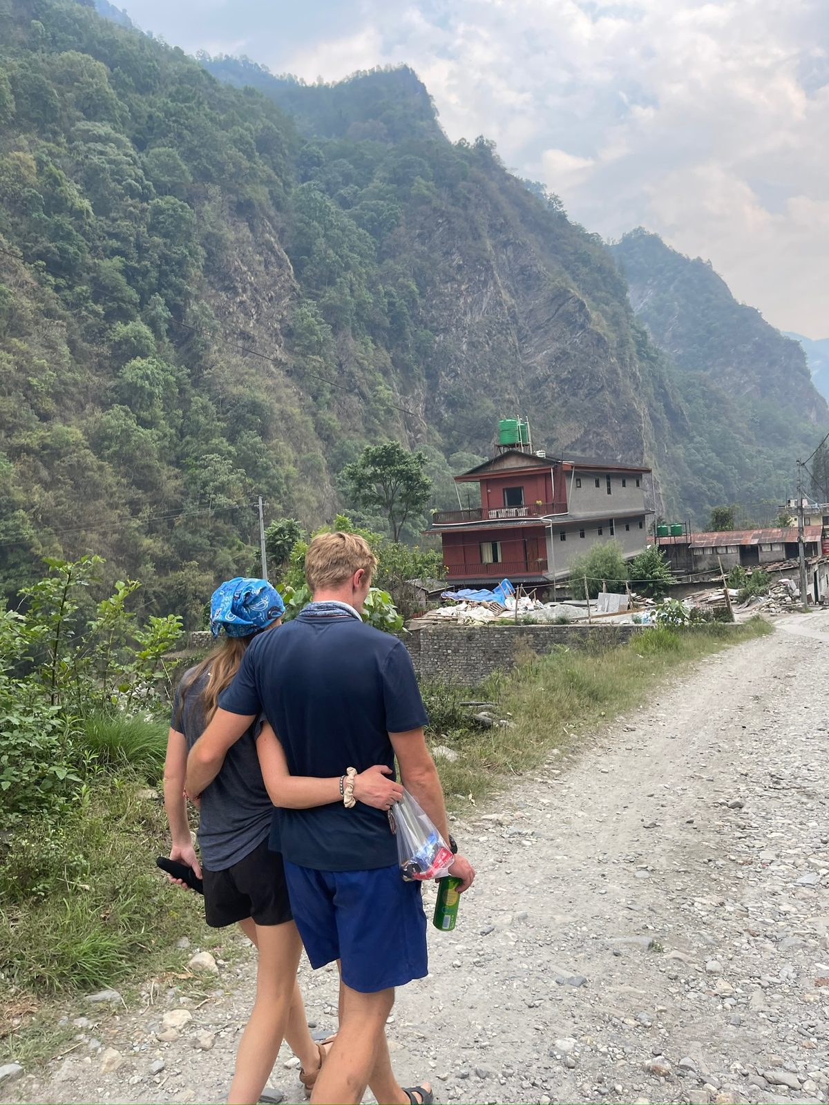 Walking it in, arm in arm.