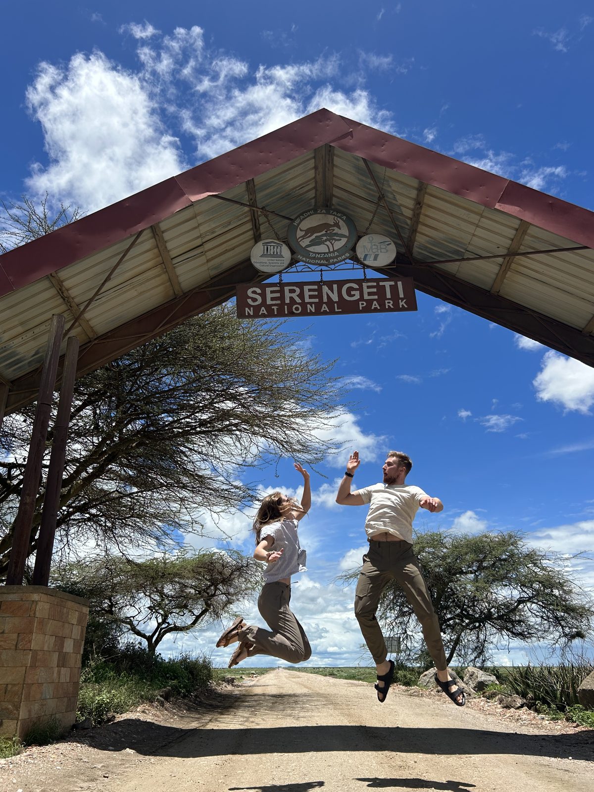 Jumping for it at the gate to Central Serengeti.