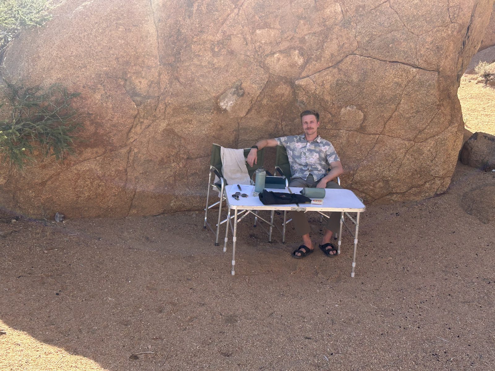 Afternoon hunting for shade among the boulders at Spitzkoppe - Jer's been hit by first bout of food poisoning. 