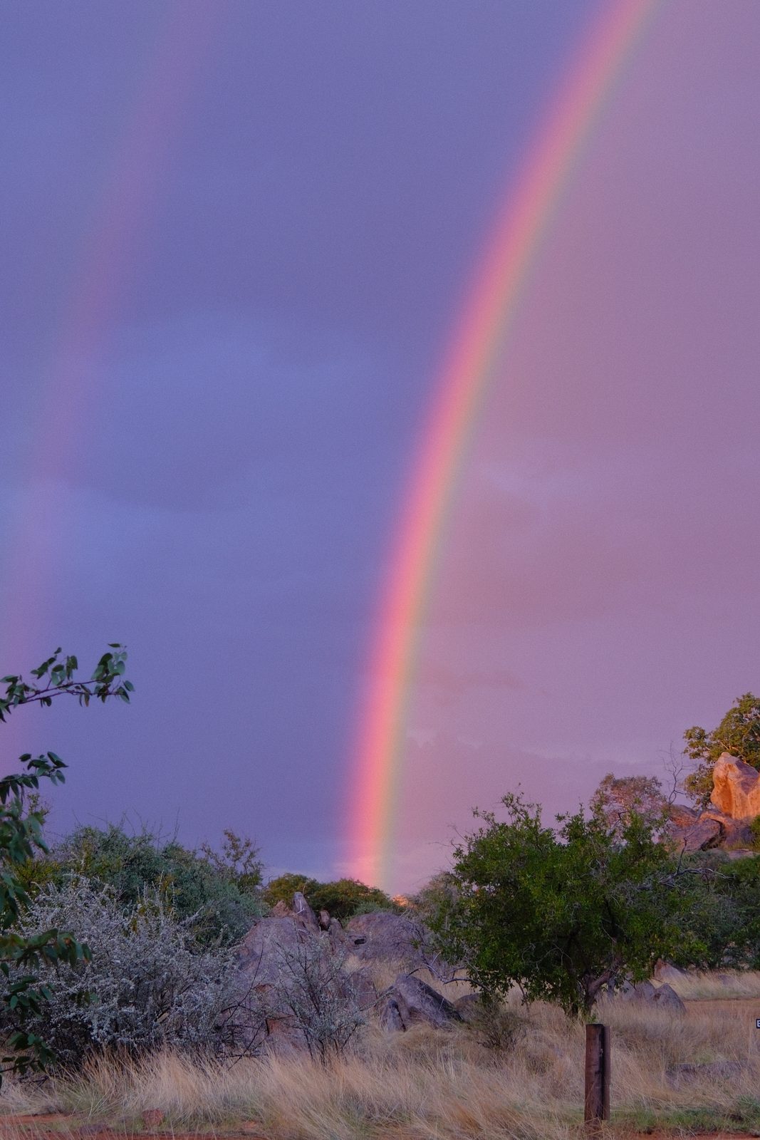 A full double rainbow, no filter. Most unreal rainbow